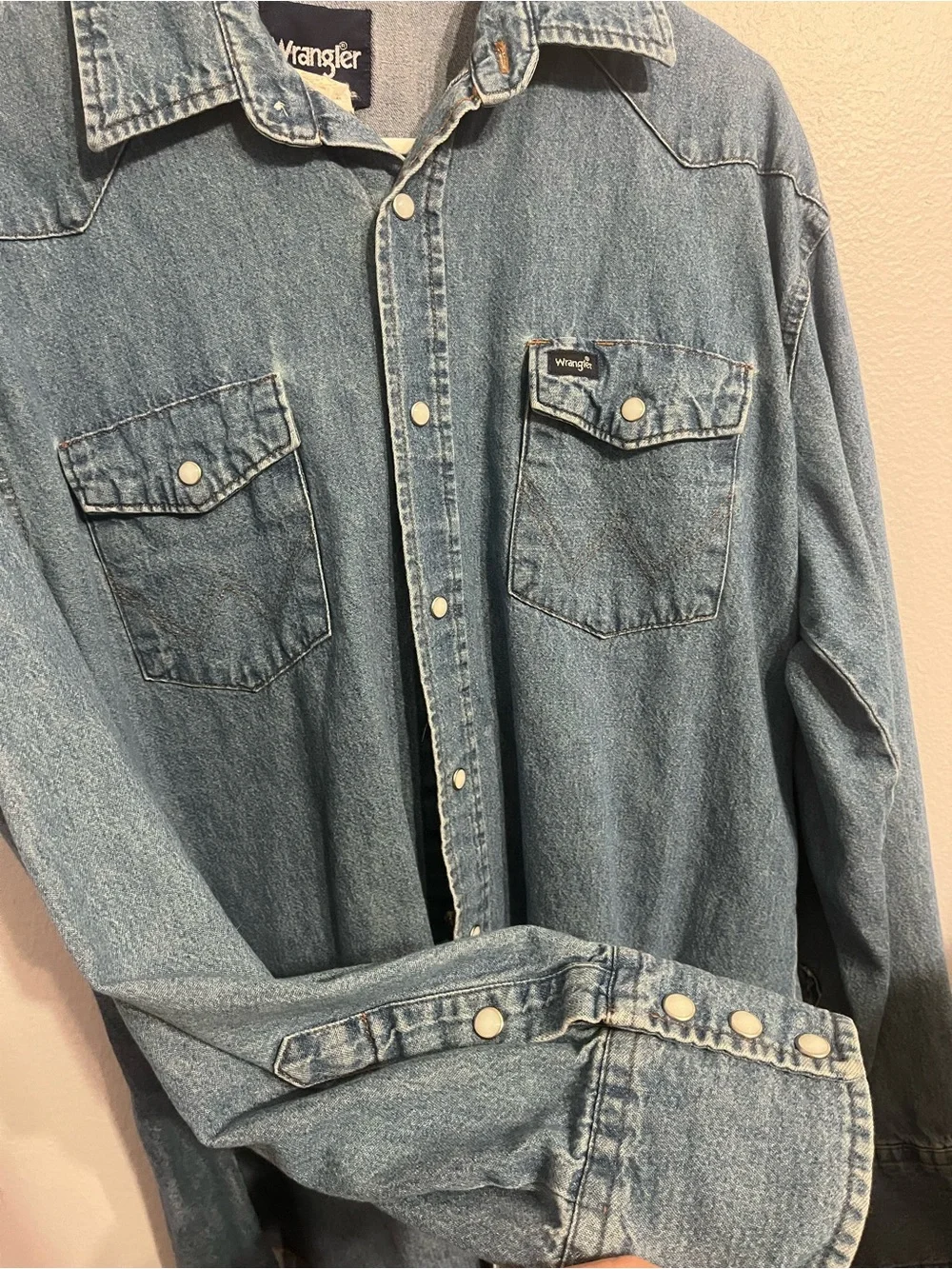 Wrangler Light Blue Denim Pearl Snap Shirt Jacket